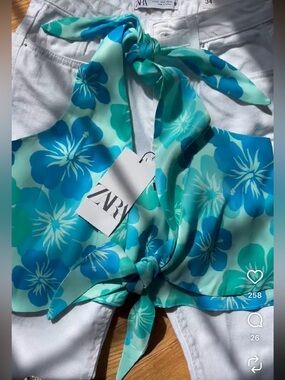 ZARA Teal & Aqua Floral Halter Top